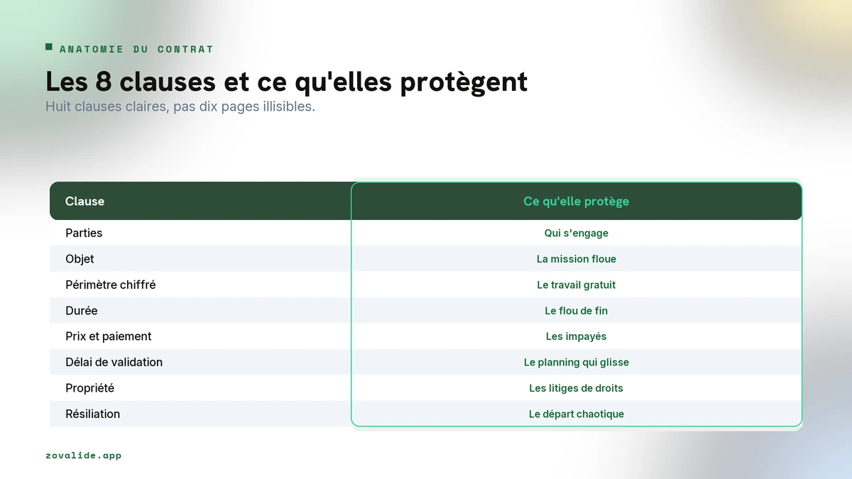 Les huit clauses d'un contrat de community manager freelance et le risque que chacune évite