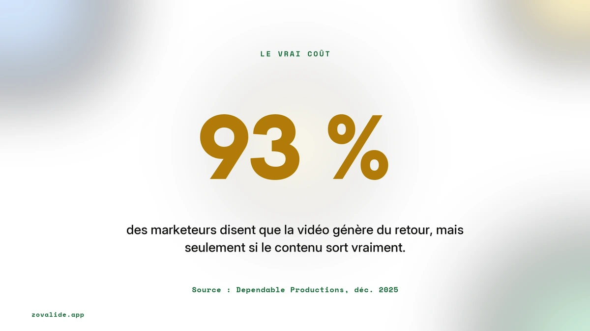 93 pour cent des marketeurs disent que la vidéo génère du retour, source Dependable Productions décembre 2025